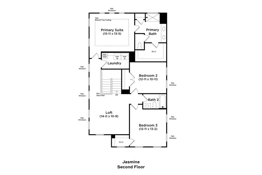 2D floor plan layout for the Jasmine by DRB Homes in Provisions at Courtland, Sanford, NC (Image 5).