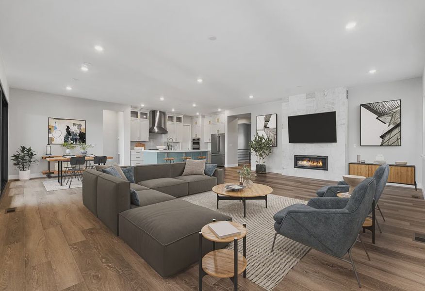 Homesite 2 Great Room, Dining + Kitchen - Virtually Staged - 3 of 18 Homesite 2 Great Room, Dining + Kitchen - Virtually Staged - 3 of 18