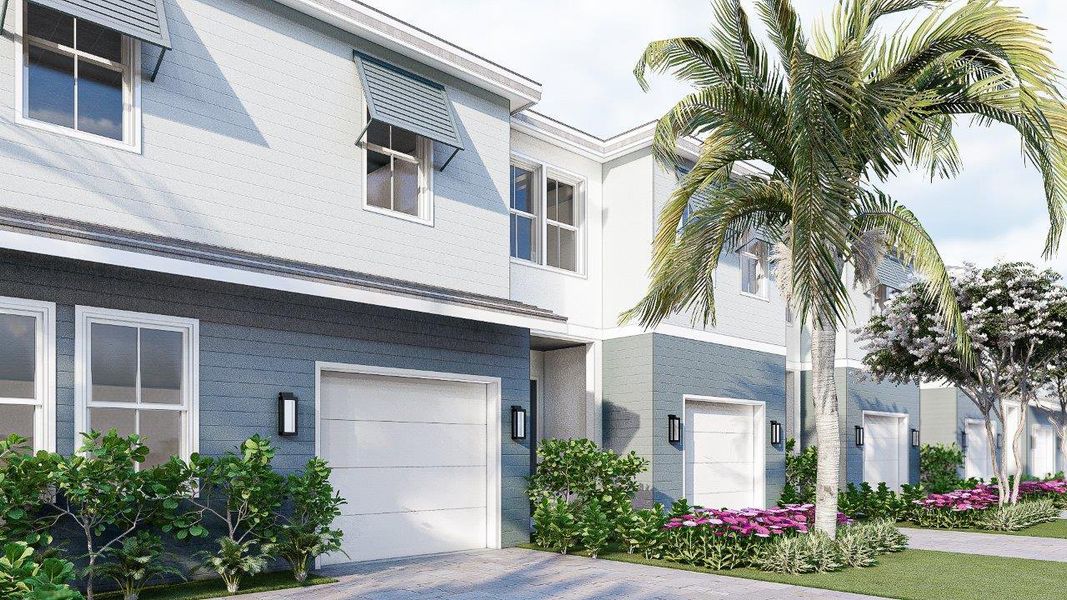Front exterior of a new home in Parker Pointe, Homestead, FL, highlighting curb appeal (Image 1). Front exterior of a new home in Parker Pointe, Homestead, FL, highlighting curb appeal (Image 1).
