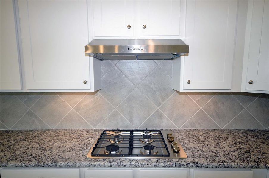 Gas ranges with externally vented hoods are standard at Cervelle Homes.