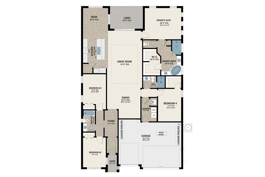 2D floor plan layout for the Key West by Medallion Home in Watercolor Place, Bradenton, FL (Image 2).