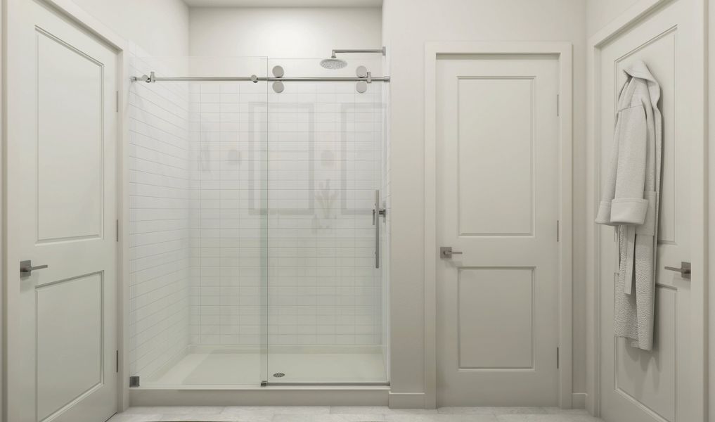 Primary bath with glass shower enclosure