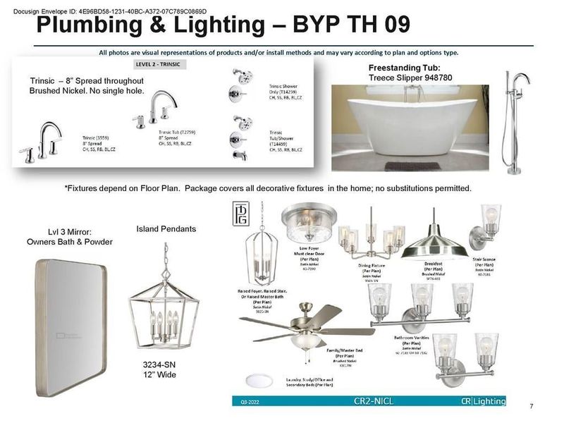 Design selections for lighting and Primary bathroom plumbing