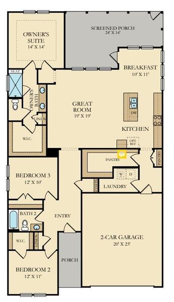 2D floor plan layout of this home in Horizons at Summers Corner | 55+, Summerville, SC (Image 3).