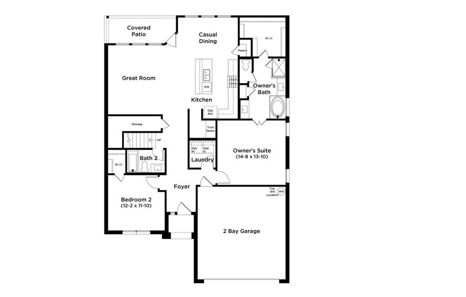 2D floor plan layout for the Hickory by DRB Homes in Infinity Square, Kyle, TX (Image 3).