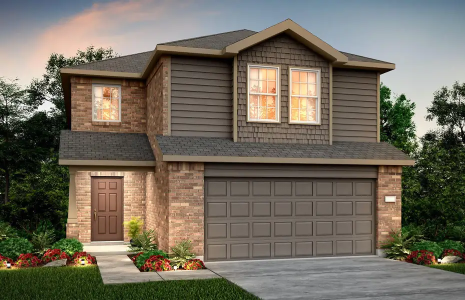 Front exterior of a new home in The Pines At Seven Coves, Conroe, TX, highlighting curb appeal (Image 1). Front exterior of a new home in The Pines At Seven Coves, Conroe, TX, highlighting curb appeal (Image 1).