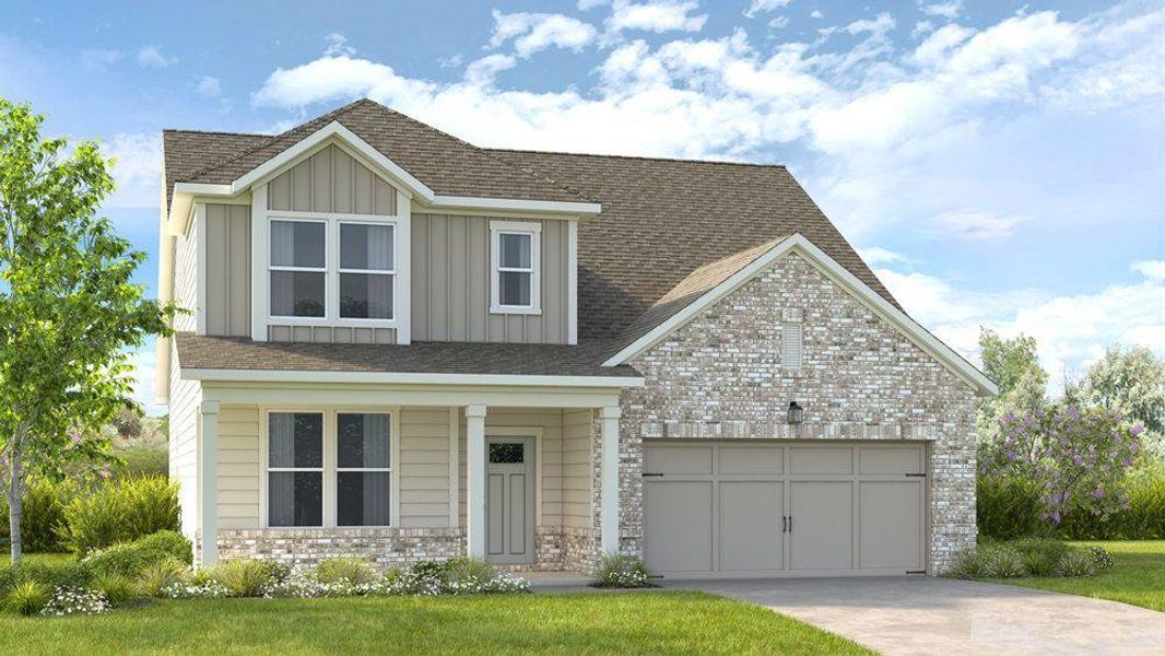 Front exterior of a new home in Windance Lake, Loganville, GA, highlighting curb appeal (Image 1). Front exterior of a new home in Windance Lake, Loganville, GA, highlighting curb appeal (Image 1).