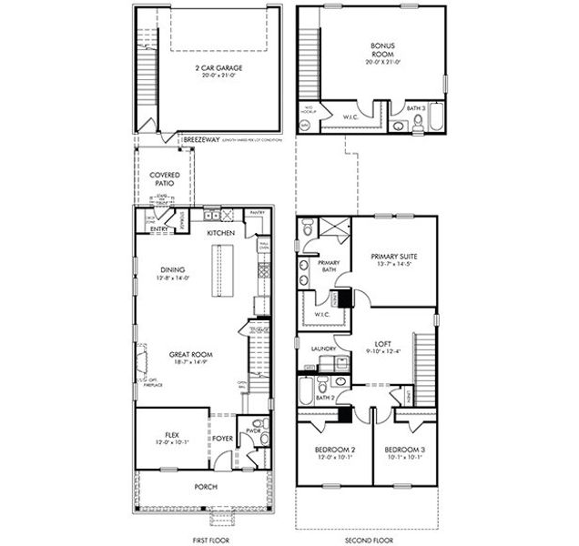 2D floor plan layout for the Everett - Bonus by Meritage Homes in Poplar Farms, Franklin, TN (Image 3).