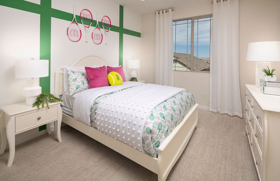 Secondary bedroom with overhead lighting in Prato new home at Jorde Farms in Queen Creek, AZ Secondary bedroom with overhead lighting in Prato new home at Jorde Farms in Queen Creek, AZ