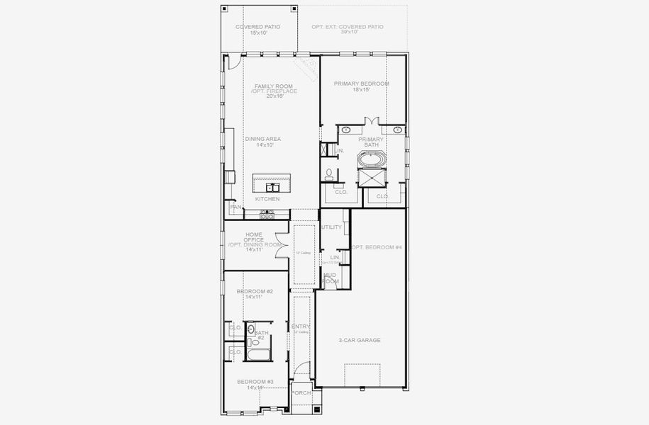2D floor plan layout for the 2251W by Perry Homes in Juniper Springs 50', Lockhart, TX (Image 3).