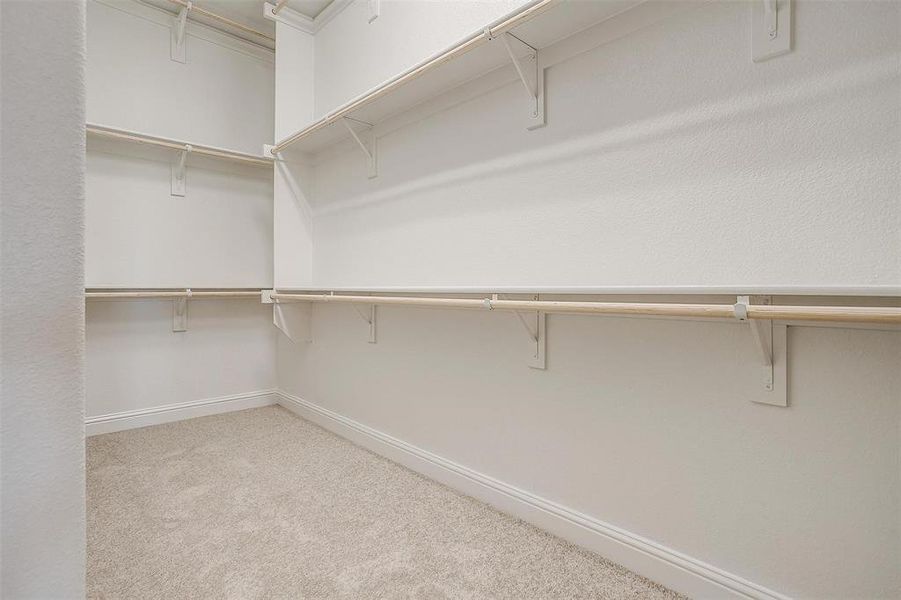 Spacious closet with light colored carpet