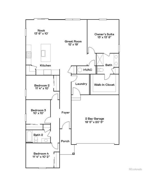 2D floor plan layout of this home in Percheron: The Camden Collection, Colorado Springs, CO (Image 1).