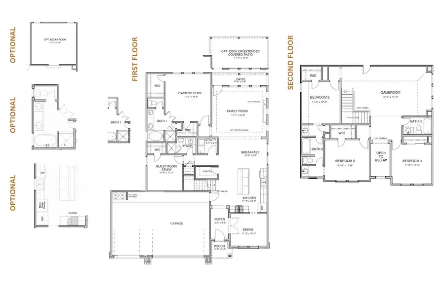 2D floor plan layout for the Trenton 2885 S 3CG by Saratoga Homes in Enclave at Cele, Pflugerville, TX (Image 3).
