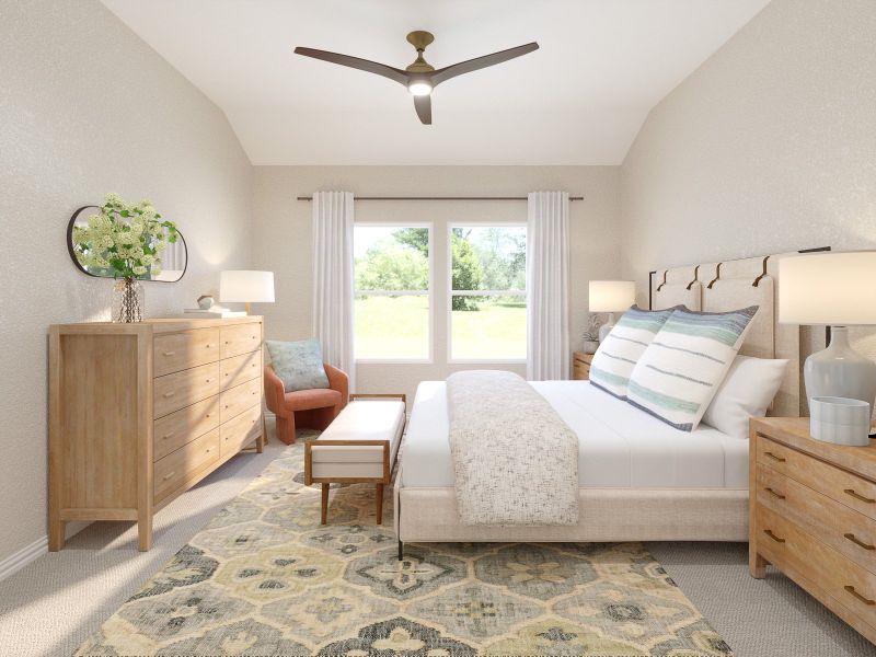 Enjoy the evening in your primary bedroom. Enjoy the evening in your primary bedroom.