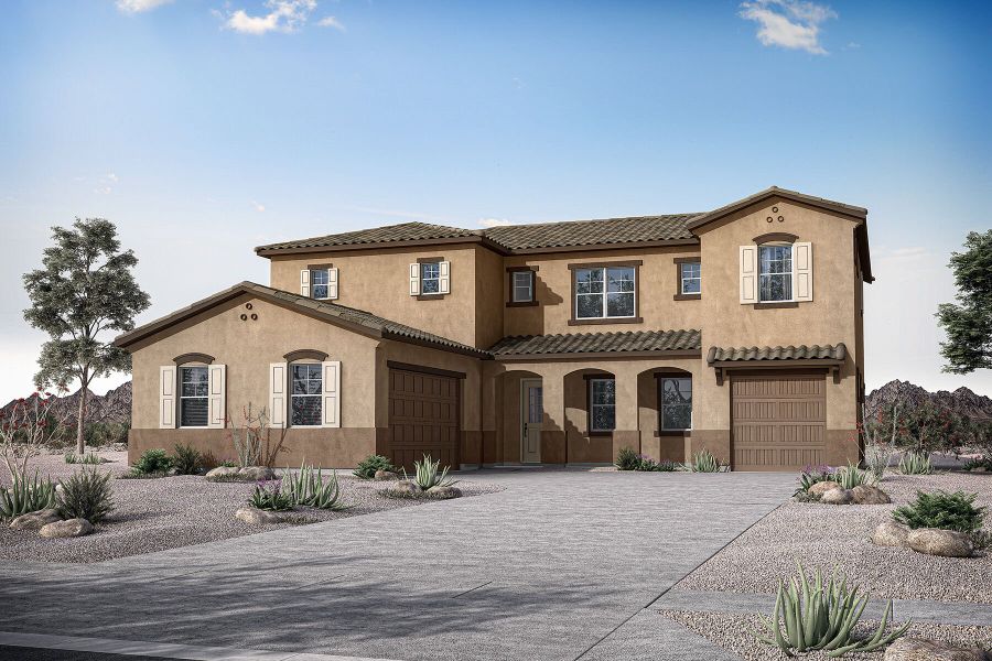 Representative exterior photo of a completed home built from the Pine by Mattamy Homes in Empire Pointe, Queen Creek, AZ (Image 5). Representative exterior photo of a completed home built from the Pine by Mattamy Homes in Empire Pointe, Queen Creek, AZ (Image 5).