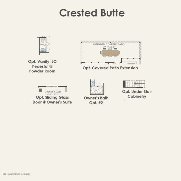 2D floor plan layout for the Crested Butte by Pulte Homes in Ribbonwood, Aubrey, TX (Image 4).
