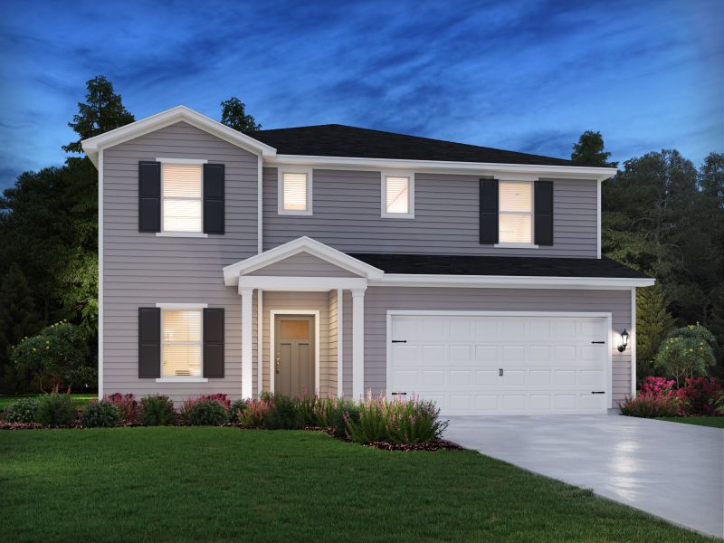 Front exterior of a new home in Watkins Glen, Raleigh, NC, highlighting curb appeal (Image 2).