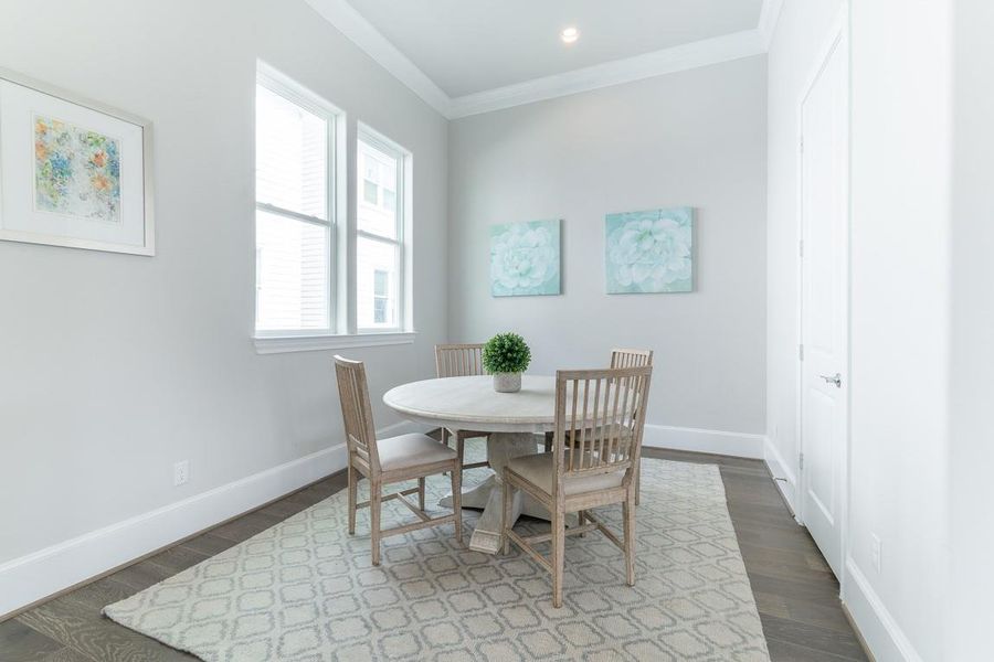 Dining is special in this "L" shaped open area.  Similar plan.