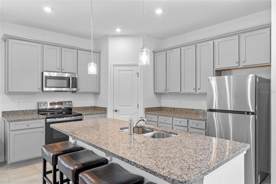 Granite countertops and update cabinets.