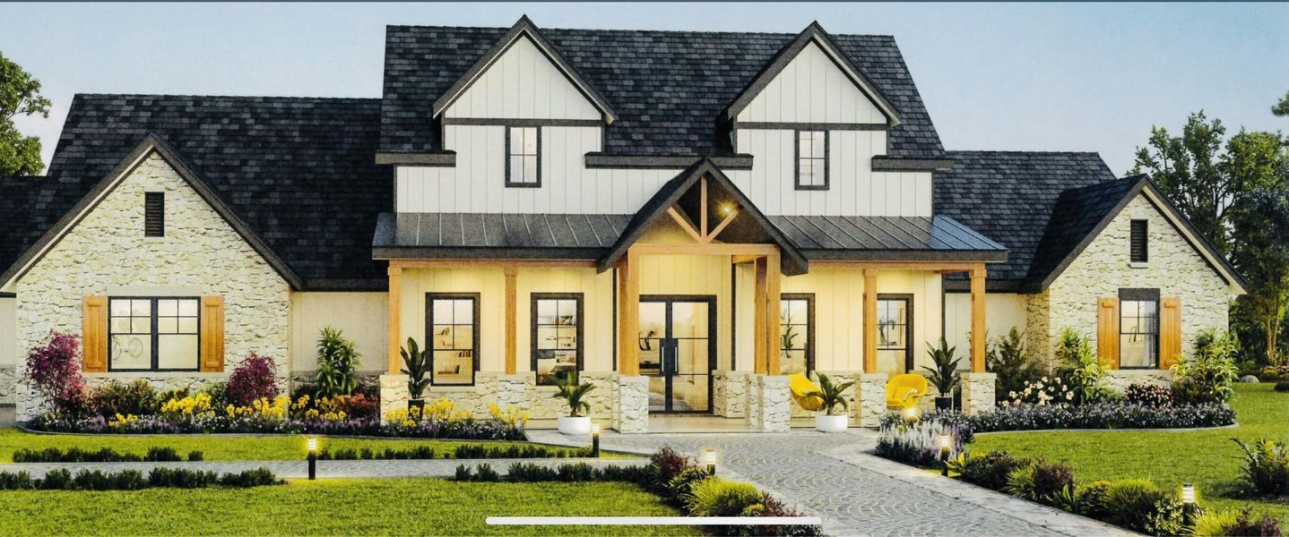 Front exterior of a new home in , Stagecoach, TX, highlighting curb appeal (Image 1). Front exterior of a new home in , Stagecoach, TX, highlighting curb appeal (Image 1).