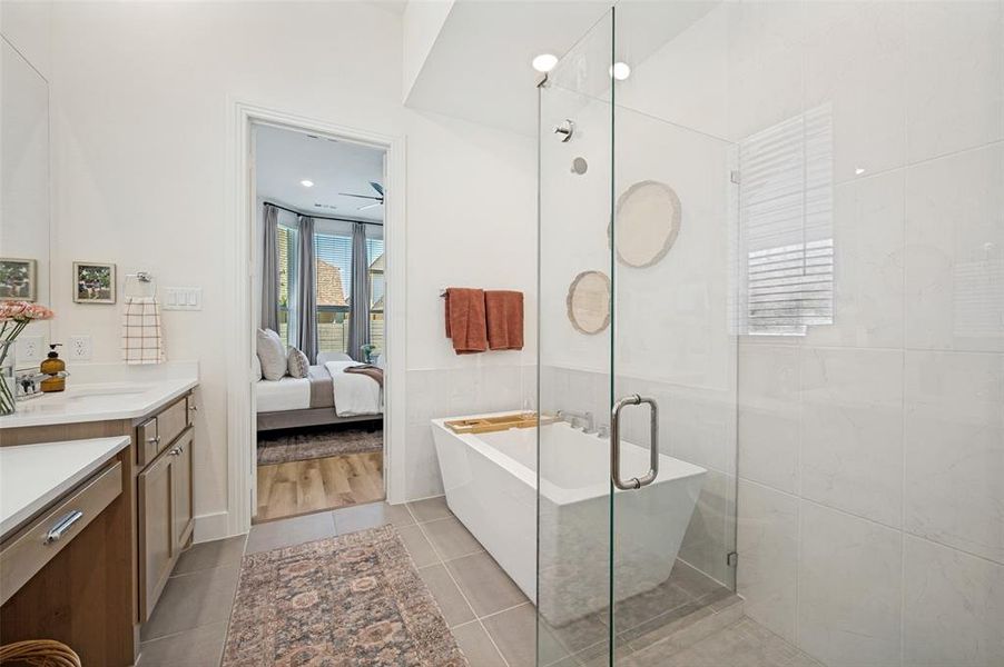 View of bathroom and bedroom from closet