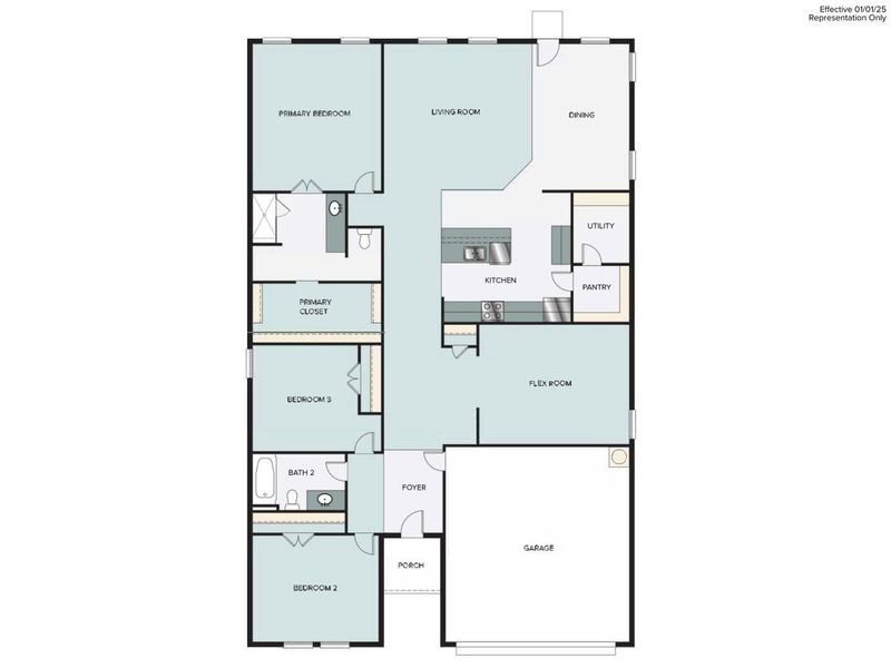 2D floor plan layout of this home in Oaks at San Gabriel, Georgetown, TX (Image 5).