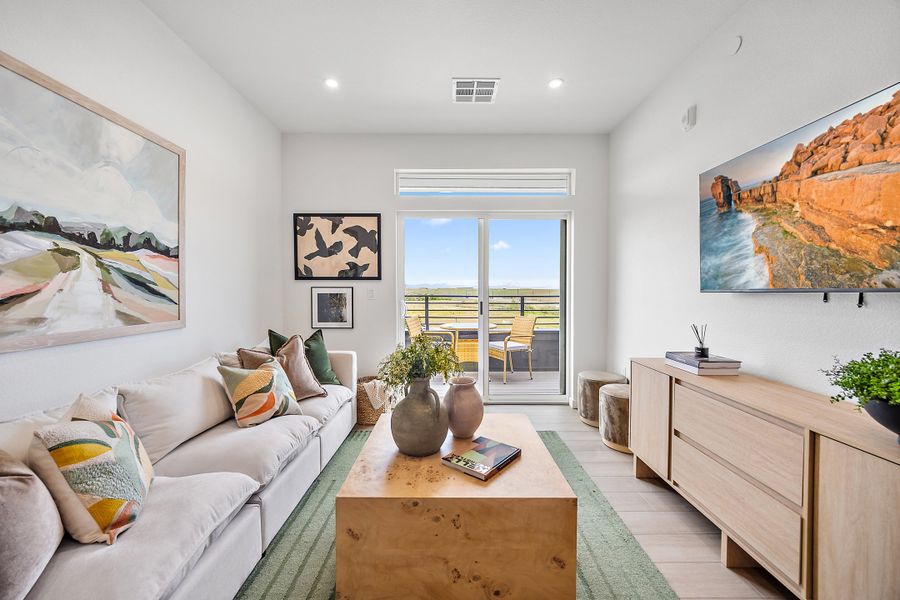 Furnished interior view inside a new home in Lyric at RidgeGate Condos, Lone Tree (Image 12).