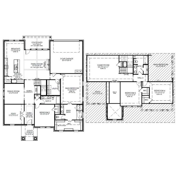 2D floor plan layout for the The Carlyle I by Lillian Custom Homes in Ten Mile Creek, DeSoto, TX (Image 5).