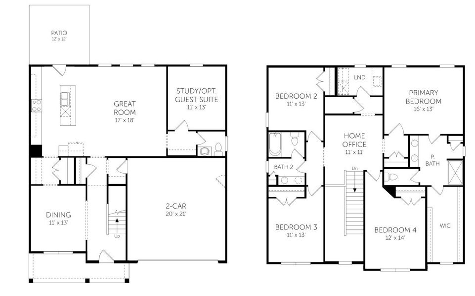 2D floor plan layout for the Morganton - Single Family Homes by Dream Finders Homes in The Settlement, Simpsonville, SC (Image 3).