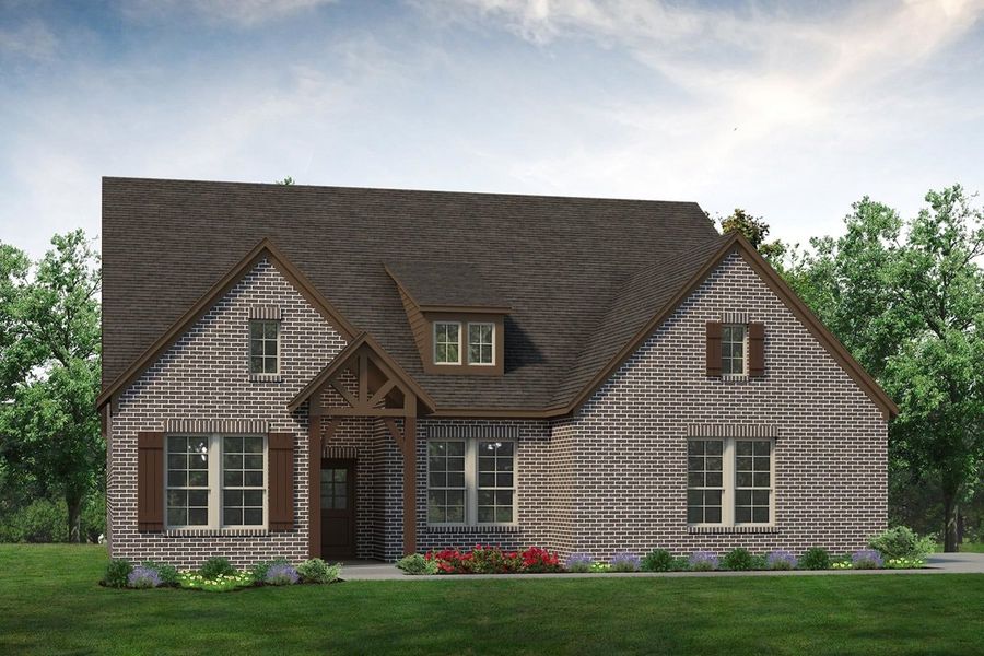 Front exterior of a new home in Terra Escalante, Blue Ridge, TX, highlighting curb appeal (Image 1). Front exterior of a new home in Terra Escalante, Blue Ridge, TX, highlighting curb appeal (Image 1).