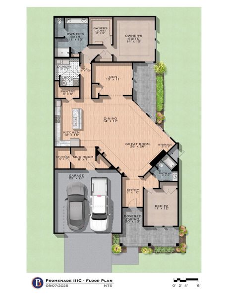 2D floor plan layout for the Promenade III by Perfection Builders in The Courtyards at The Heritage, Andover, KS (Image 4).