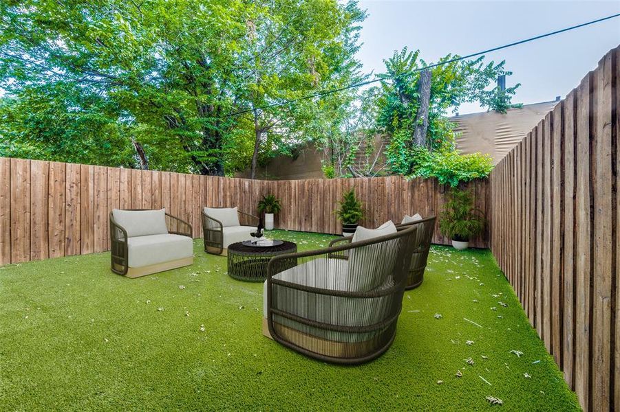 View of fenced backyard