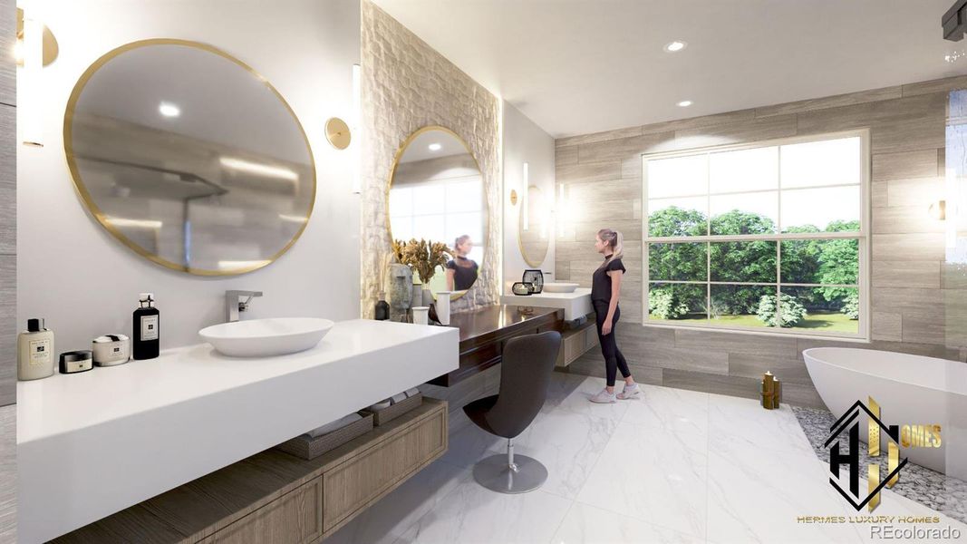 Huge primary bathroom with dual sinks Huge primary bathroom with dual sinks