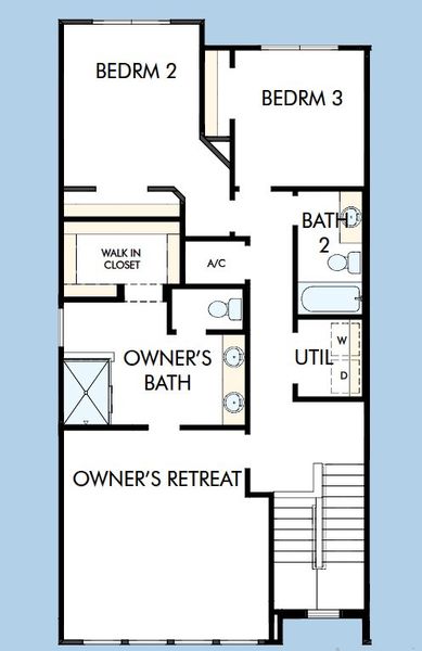2D floor plan layout for the The Waterborne by David Weekley Homes in Persimmon Place - Townhomes, Wesley Chapel, FL (Image 3).