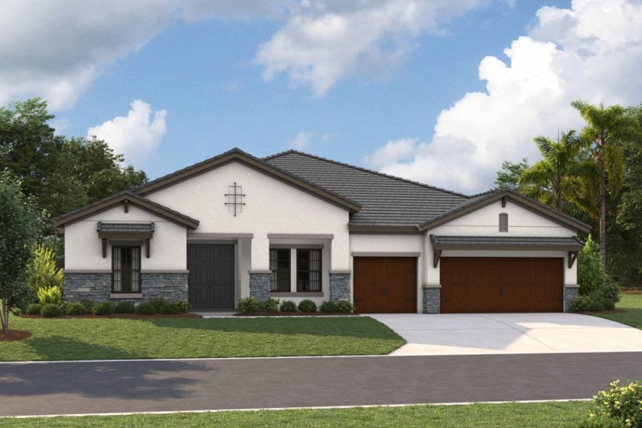 Representative exterior photo of a completed home built from the Cedar Key Grande I by Homes by WestBay in Barrington Preserve, Brandon, FL (Image 7).