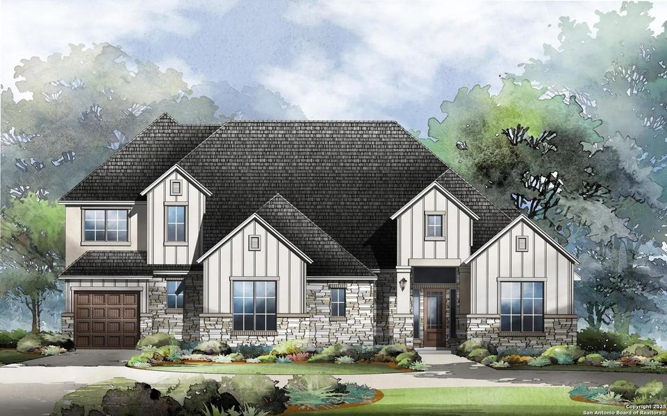 Exterior rendering of this home design in Esperanza - 80' & 90', Boerne, TX (Image 1). Exterior rendering of this home design in Esperanza - 80' & 90', Boerne, TX (Image 1).