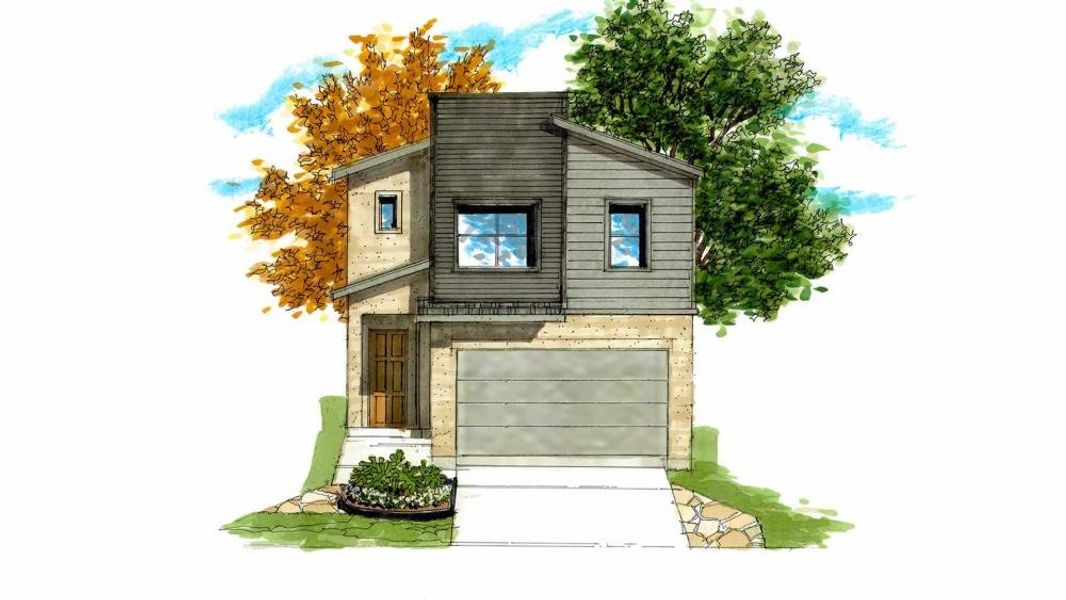 Representative exterior photo of a completed home built from the 1592 by Texas Homes in Trilogy Grove, Leon Valley, TX (Image 1). Representative exterior photo of a completed home built from the 1592 by Texas Homes in Trilogy Grove, Leon Valley, TX (Image 1).