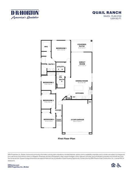 2D floor plan layout for the Raven by D.R. Horton in Quail Ranch, San Tan Valley, AZ (Image 3).