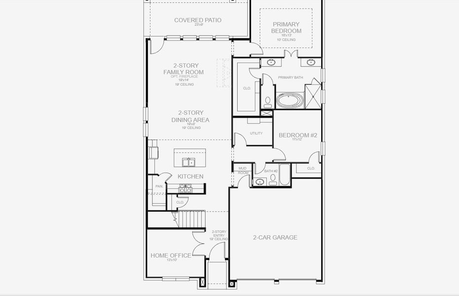 2D floor plan layout for the 2595W by Perry Homes in Meraki, Forney, TX (Image 4).
