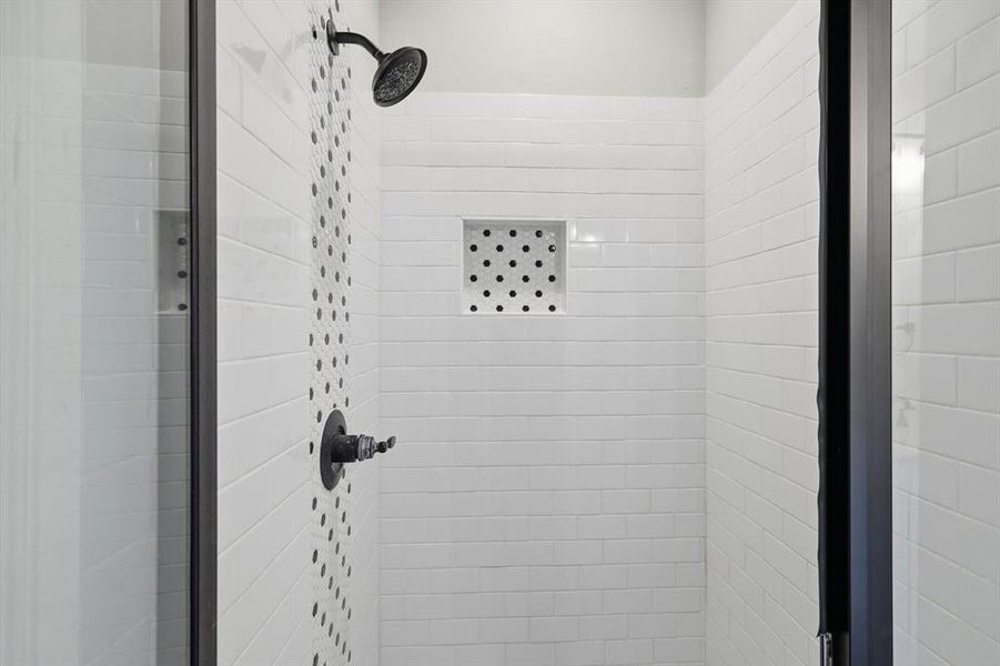 Bathroom view of a stall shower