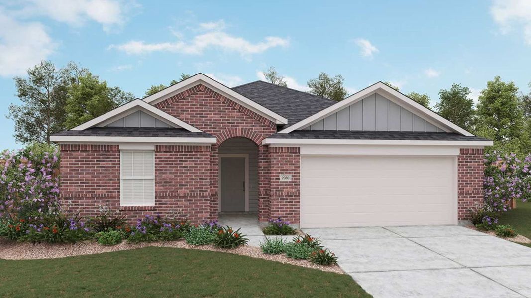 Representative exterior photo of a completed home built from the Paramount by DRB Homes in Carillon, Manor, TX (Image 20).