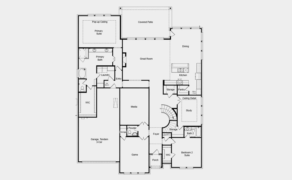 2D floor plan layout for the Augusta by Taylor Morrison in The Ridge at Northlake 70s, Northlake, TX (Image 4).