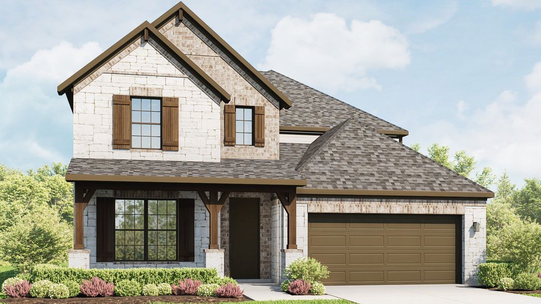 Representative exterior photo of a completed home built from the Elm by DRB Homes in Oaks at San Gabriel, Georgetown, TX (Image 7).
