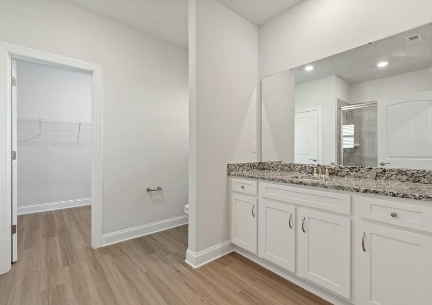 Master bath with granite countertops.