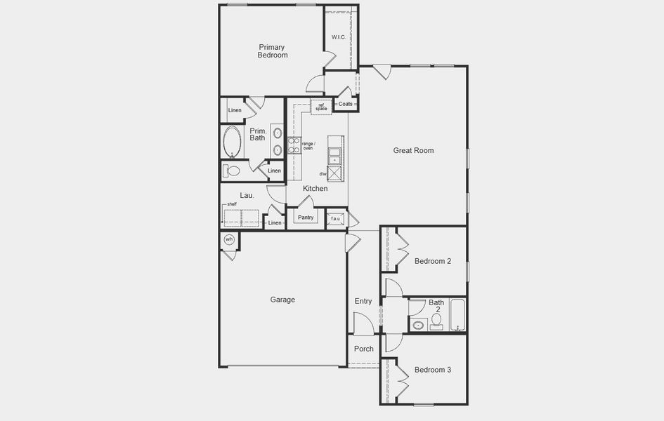 2D floor plan layout for the 1492 by KB Home in Watermill – Classic Collection, Uhland, TX (Image 3).