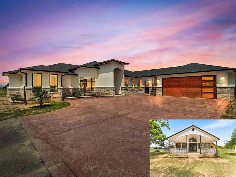 View of front facade with stone siding, concrete driveway, an attached garage, and a porch View of front facade with stone siding, concrete driveway, an attached garage, and a porch