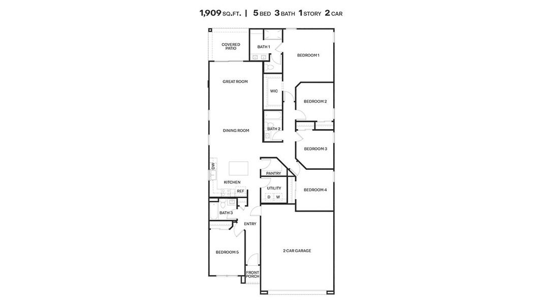 2D floor plan layout for the Parker by D.R. Horton in The Oasis at Rocking K, Vail, AZ (Image 3).