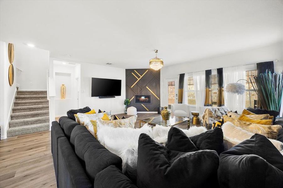 Stairway opens onto family room