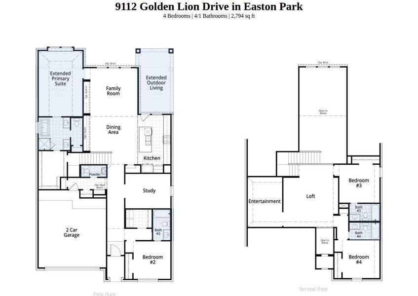 2D floor plan layout of this home in Easton Park, Austin, TX (Image 4).