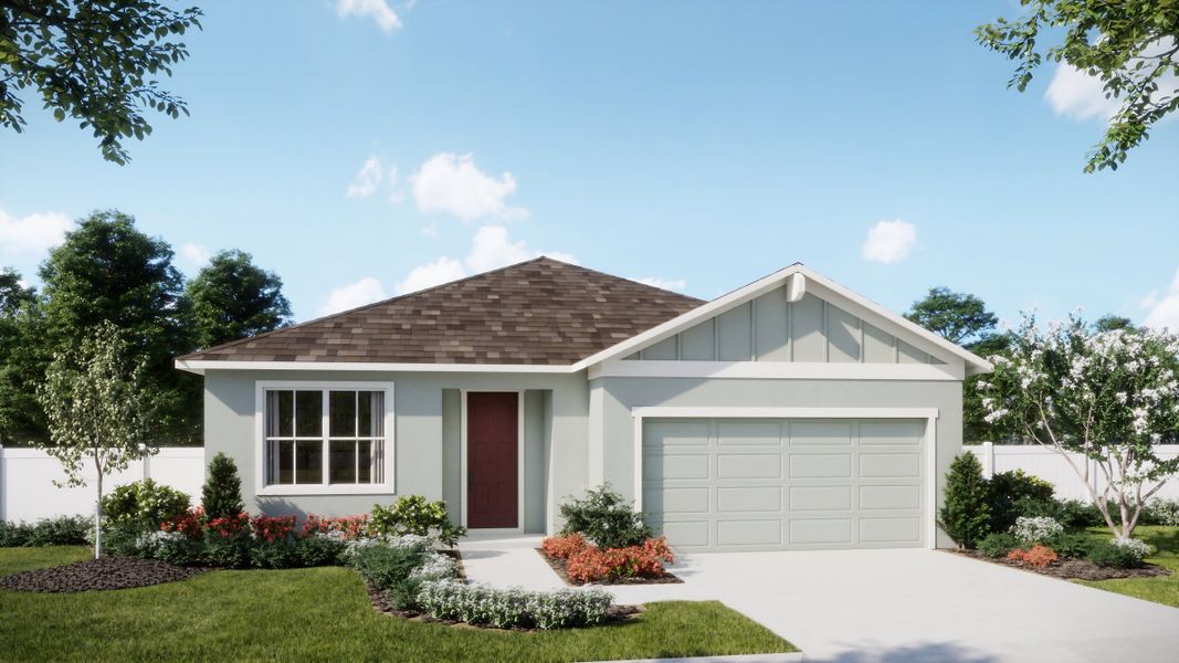 Representative exterior photo of a completed home built from the Luna by Risewell Homes in Trinity Gardens, Deland, FL (Image 16). Representative exterior photo of a completed home built from the Luna by Risewell Homes in Trinity Gardens, Deland, FL (Image 16).